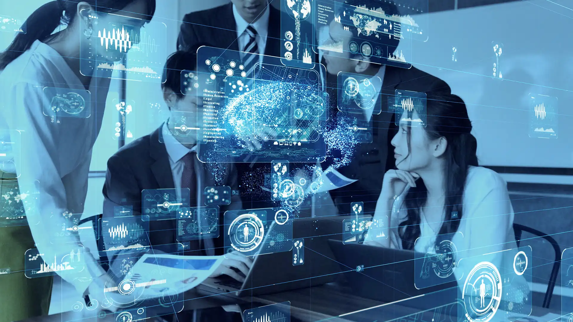 IA générative coopératives : équipe collaborant autour d’outils numériques pour illustrer l’usage de l’intelligence artificielle en entreprise collective.